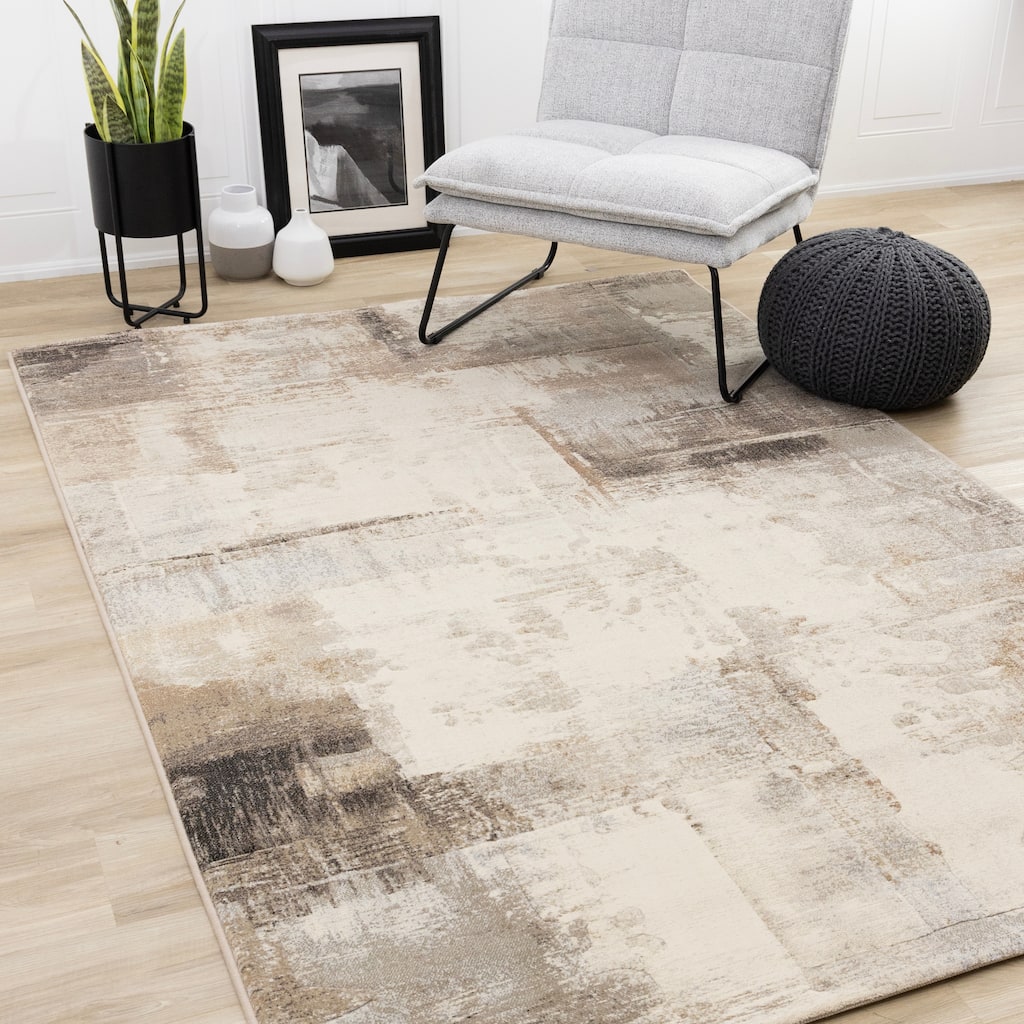 Amelia Collection - Dense Distressed Cream Brown Area Rug