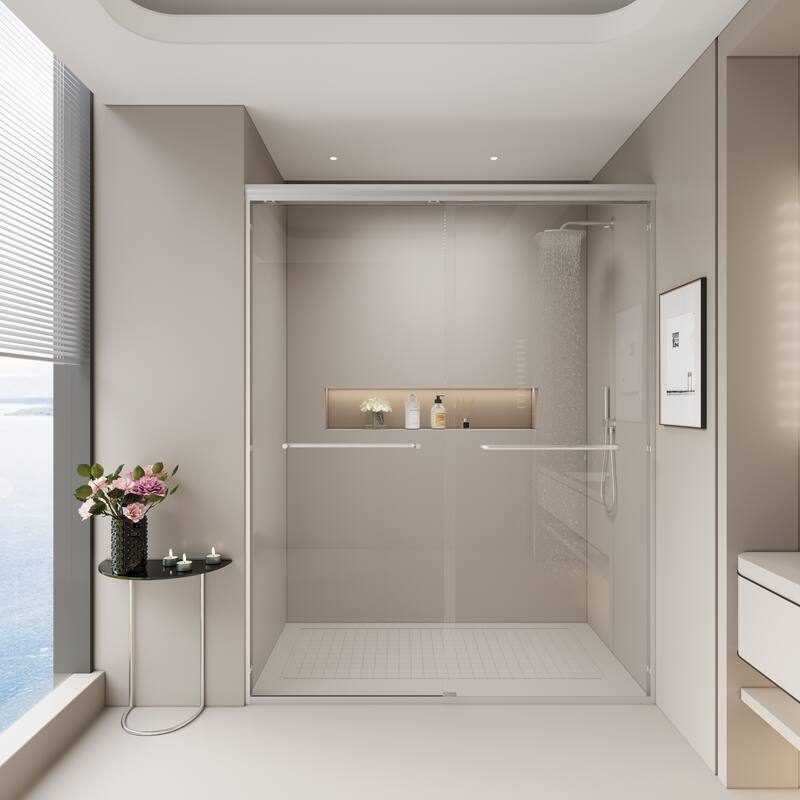 Double Sliding Shower Door, Semi-frameless