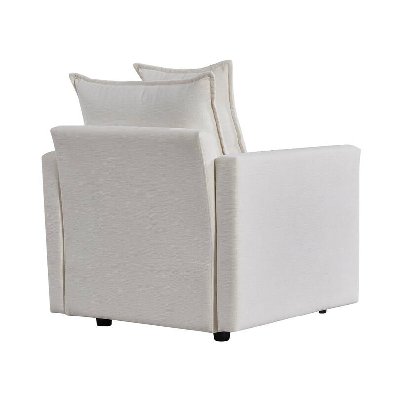 White Modern 33.07" Upholstered Arm Chair with Solid Wood Frame for Living Room