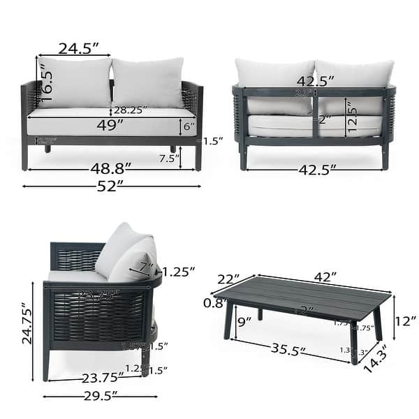 dimension image slide 0 of 6, Christopher Knight Home Burchett Acacia Wood Outdoor Loveseat and Coffee Table Set with Optional Sunbrella Cushions