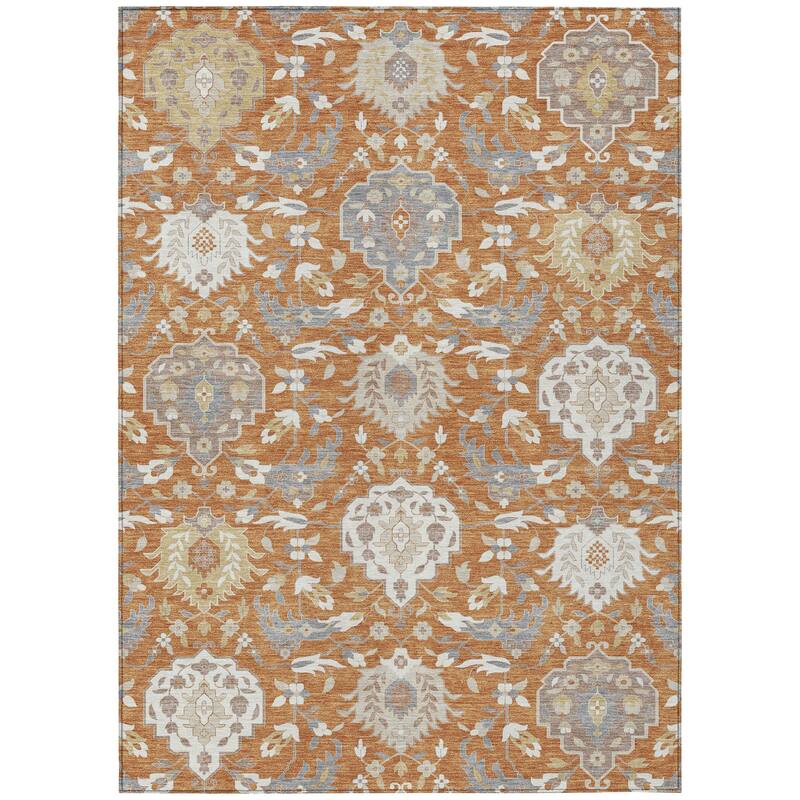 Machine Washable Indoor/ Outdoor Traditional Kashan Chantille Rug