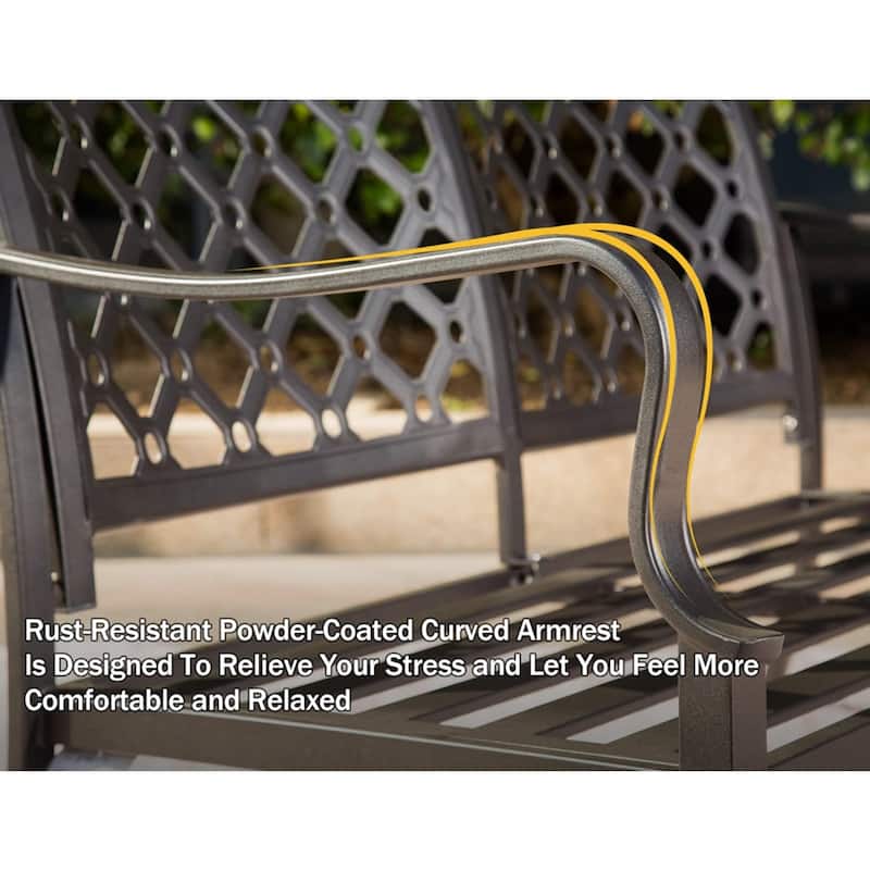 4-Piece Outdoor Patio Dining Set with Iron Frame, Removable Thick Beige Cushions, Rectangle Table, Loveseat, and Chairs