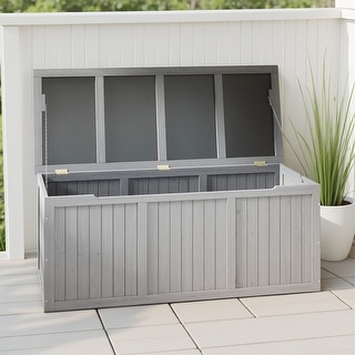 67/112 Gallon Wooden Deck Box with Seat, Outdoor Storage for Patio ...
