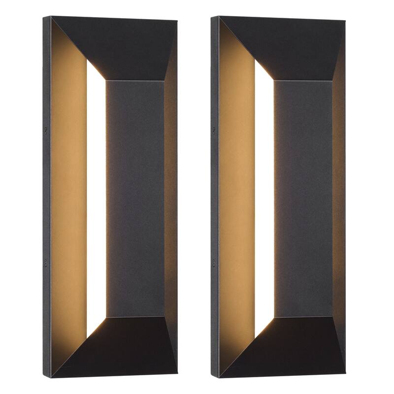 Black Outdoor LED Wall Lantern Sconce with Frosted Glass - 2Pack/15"