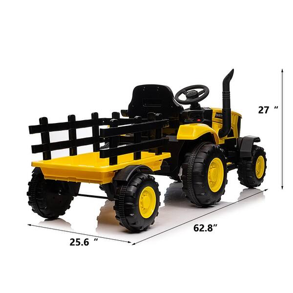 dimension image slide 1 of 2, Ride on Tractor, 12 V Battery Powered Electric Vehicle Toy w/Remote Control,music, LED Lights, Removable trailer bucket