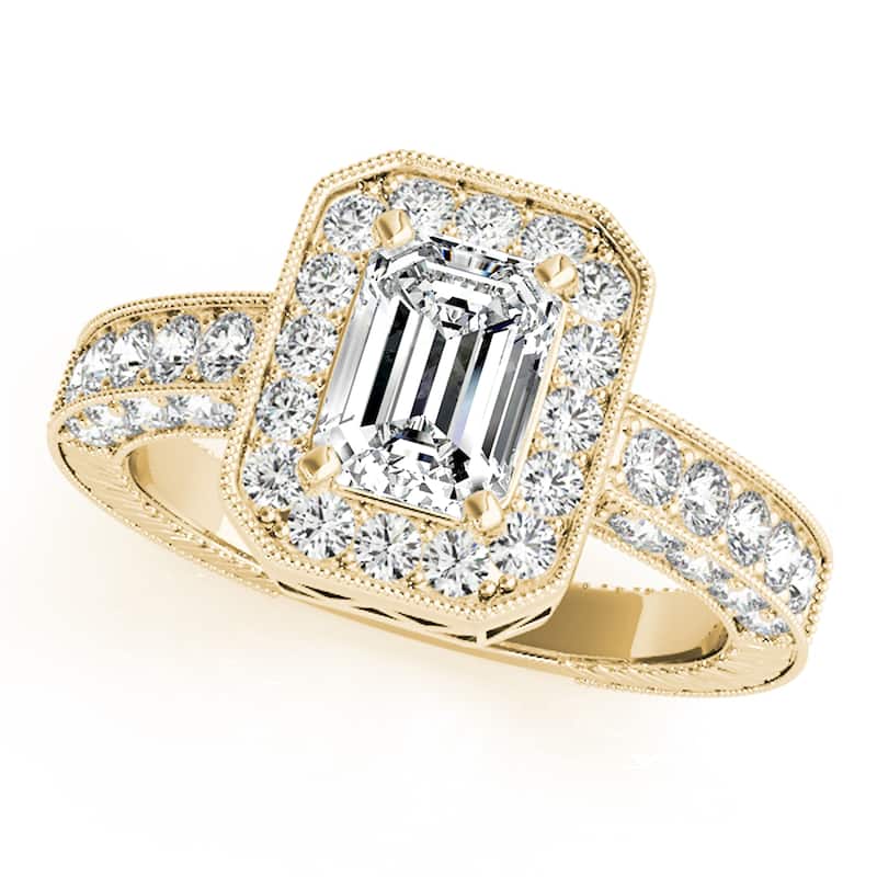 Auriya 14k Yellow Gold Lab Grown Emerald Diamond Halo Engagement Ring 0.50 to 5.00 ct. tw. (F-G VS) - 2.00 ct. center - 4