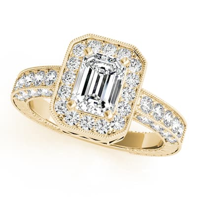 Auriya 14k Yellow Gold Lab Grown Emerald Diamond Halo Engagement Ring 0.50 to 5.00 ct. tw. (F-G VS)