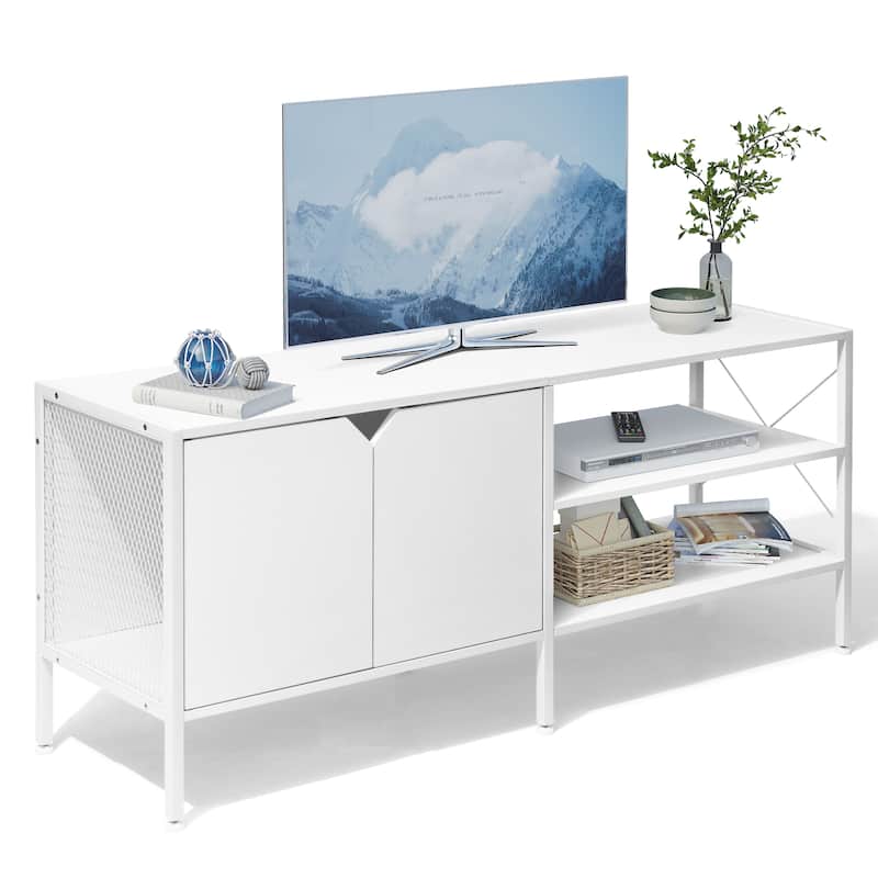 Pellebant TV Stand TV Console Entertainment Center with Storage Cabinet - 55.1 in W * 15.7 in D * 24 in H - White