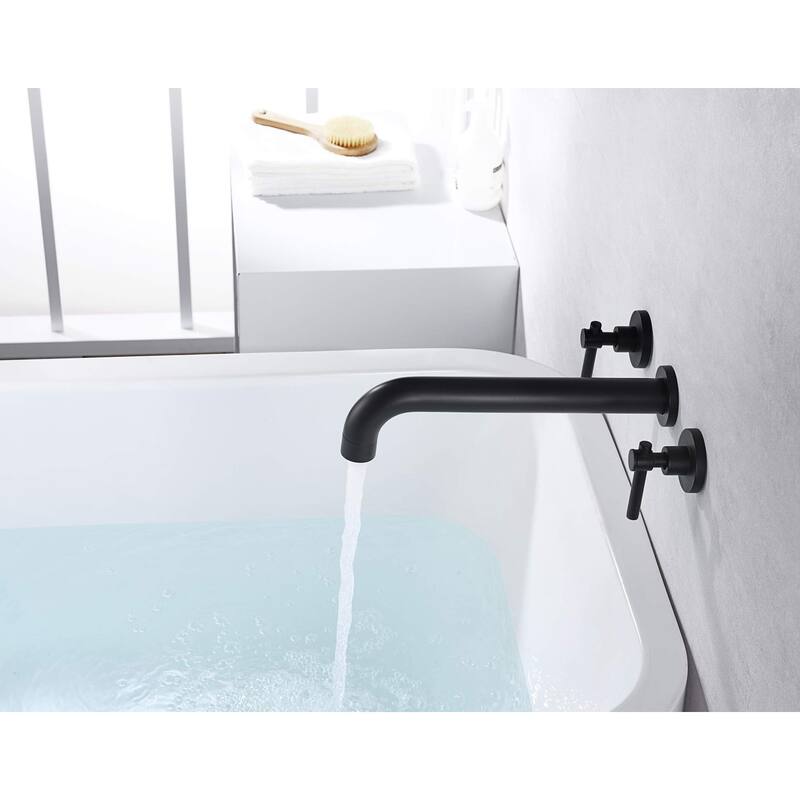 Wall Mount Tub Filler Matte Black Tub Faucet High Flow Two Handles