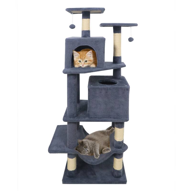 Gymax 57'' Cat Tree for Indoor Cats w/Dual Condos Hammock Sisal