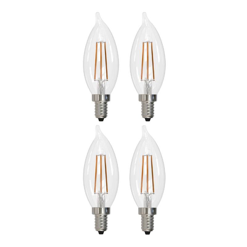 Bulbrite Pack of (4) Dimmable Clear Filament CA10 Candelabra (E12) LED Bulb - 5Watt- 500 Lumens, 3000K, and 80 CRI - Soft White Light