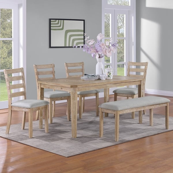 Minimalist 6-Piece Oak 60" Length Dining Set(1 Dining Table+4 ...