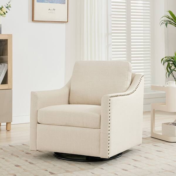 slide 2 of 39, Linen Swivel Chairs, Club Accent Chairs, Soft Cushions 1 Piece - Off White