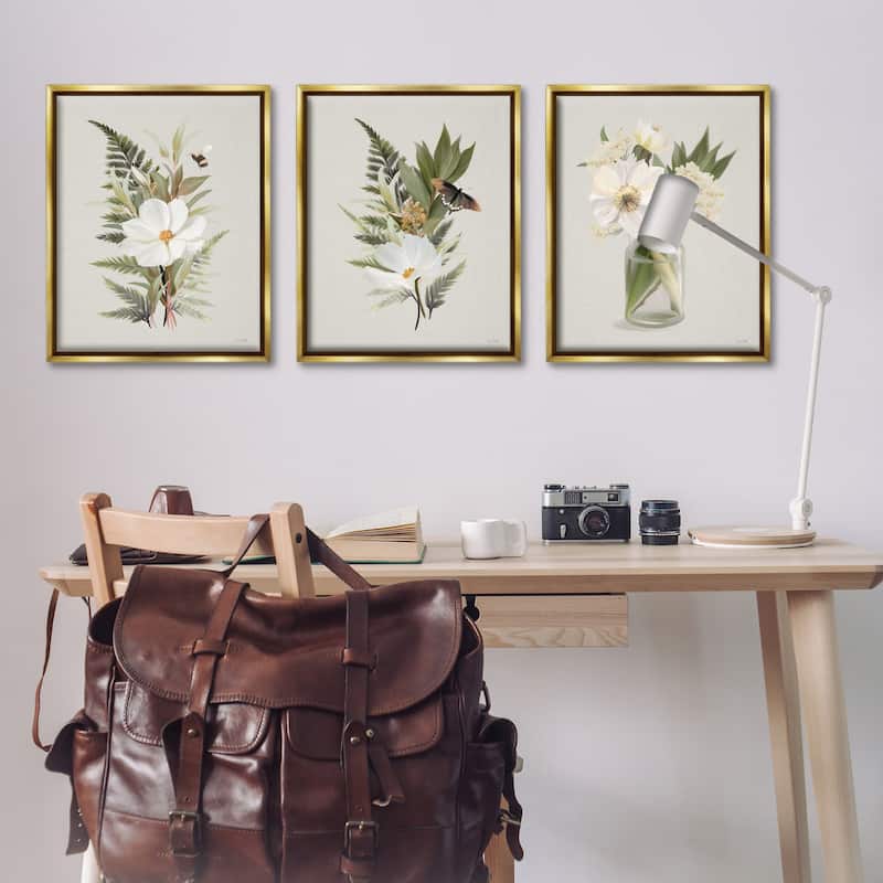 Stupell Country Magnolia Bundles Framed Floater Canvas Wall Art Design By House Fenway (Set of 3)