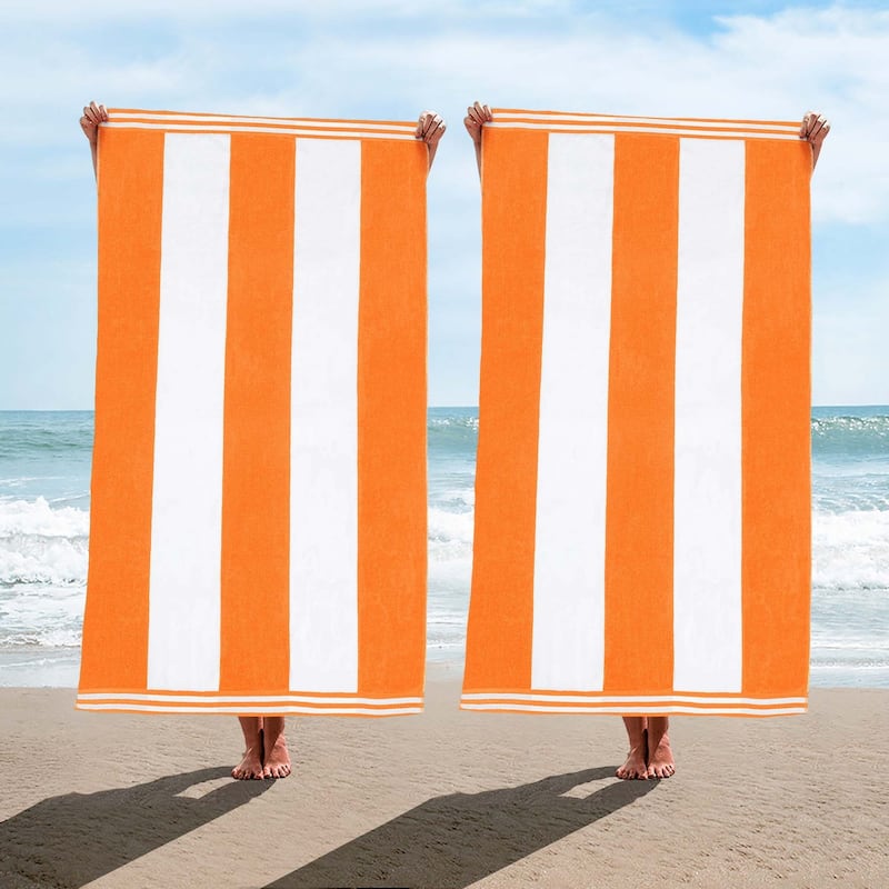 Cabana Stripe Oversized Cotton Beach 2 Piece Towel Set by Superior - Orange