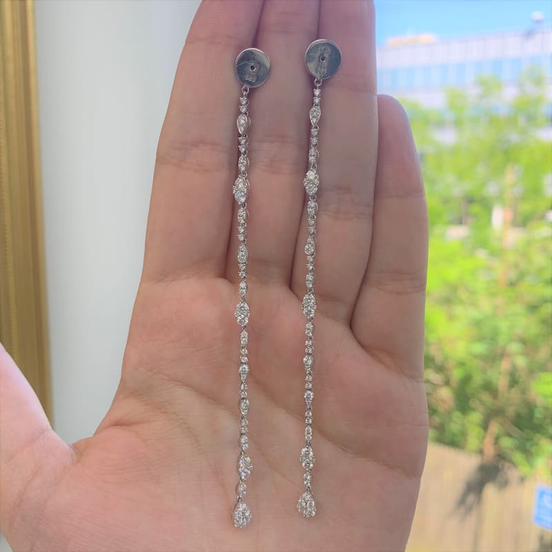 Joelle Collection Diamond Push-Back Dangle Earring Backs 14K Gold 1.95 CT TDW 4" Drop