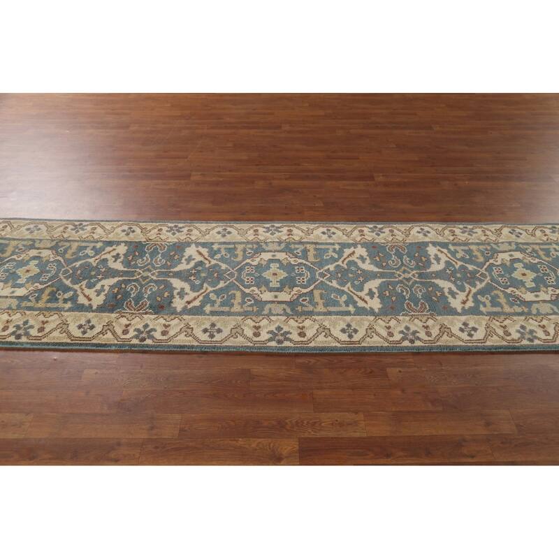 Transitional Oushak Indian Runner Rug Handmade Wool Carpet - 2'6"x 9'11"