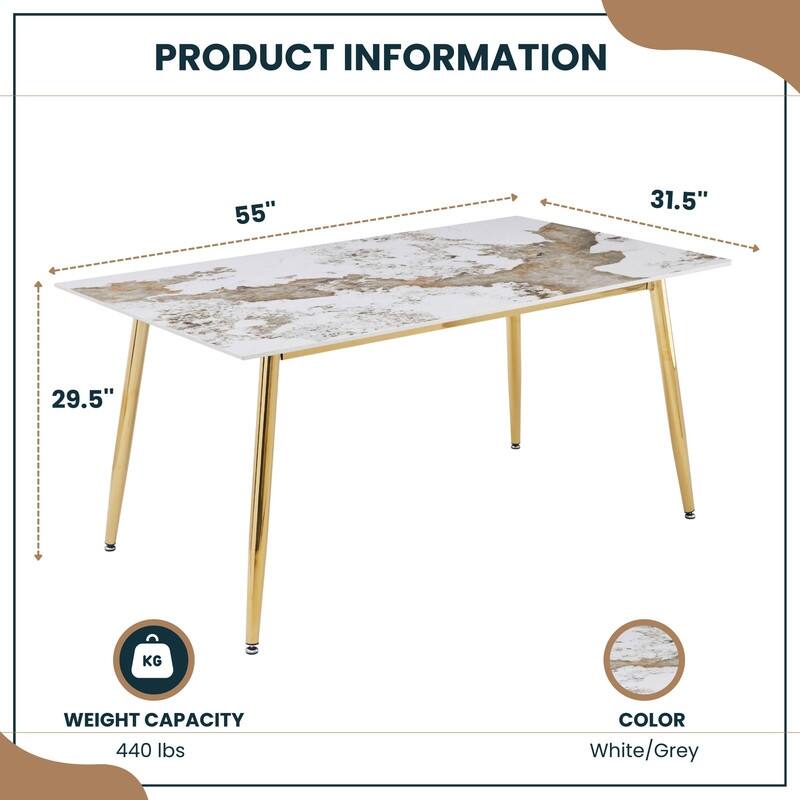 Zayle Dining Table with a 71" Rectangular Top and Gold Steel Base