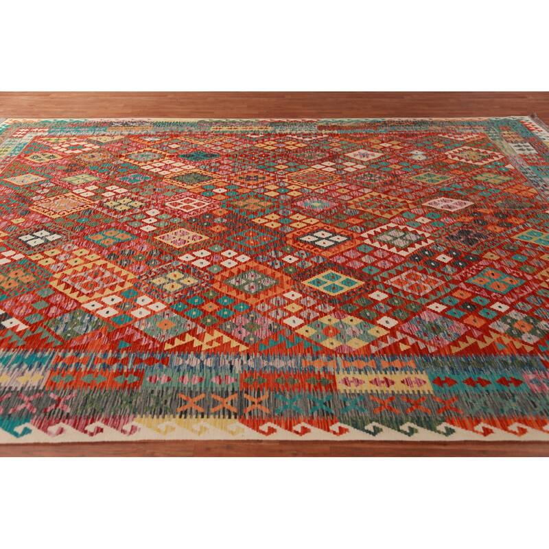 Reversible Kilim Oriental Area Rug Flatweave Dining Room Wool Carpet - 9'10"x 13'0"