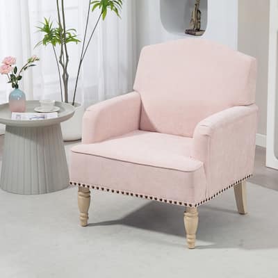 Modern Accent Chair with Retro Wooden Legs & Nailhead Trim
