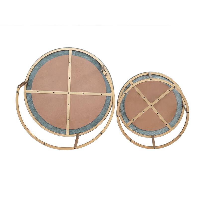 Walker Green Marble and Gold Round Nesting Coffee Table, 32"W x 32"D x 19"H by Sevita - 32"W x 32"D x 19"H