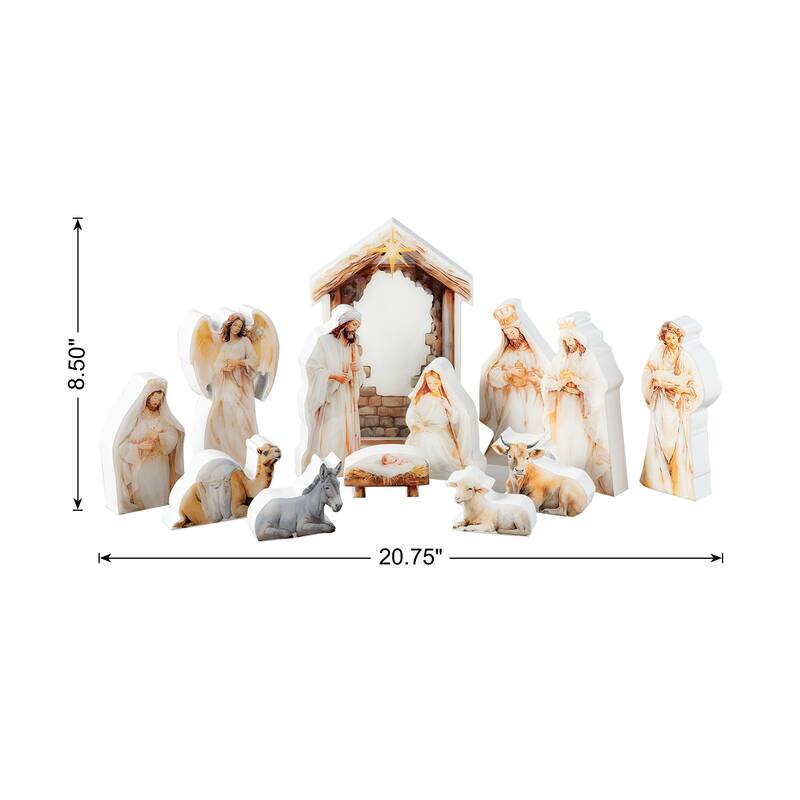 Glitzhome 13 Piece Christmas Wooden & Resin Nativity Figurine Set