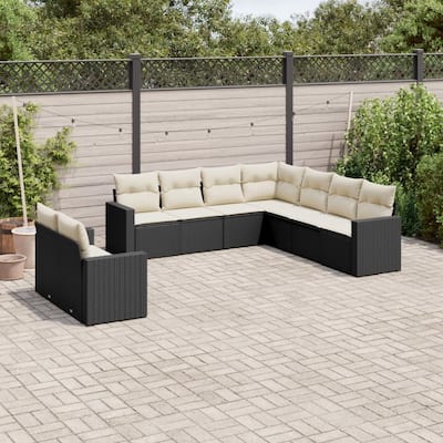 vidaXL Garden Sofa Set Black PE Rattan Large Adjustable Feet - 24.4 x 25.8 x 27.2