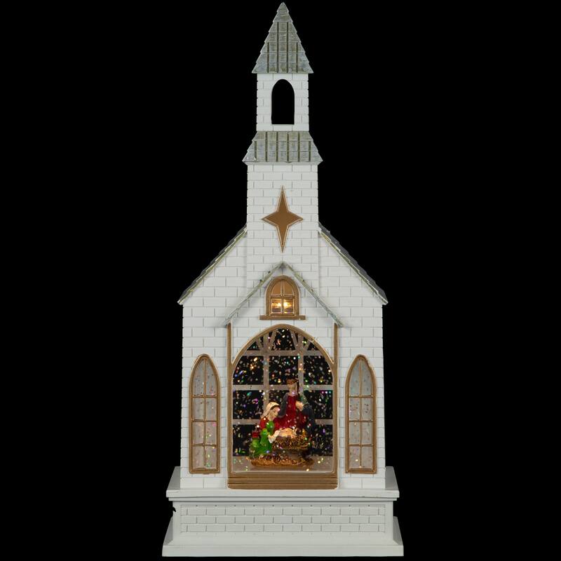 LED Lighted Holy Family Church Scene Christmas Snow Globe - 12"