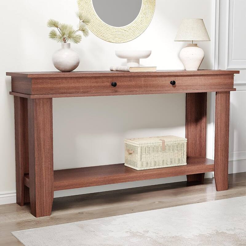 2 Tier Farmhouse Entryway Table, Console Table with 2 Storage Drawers