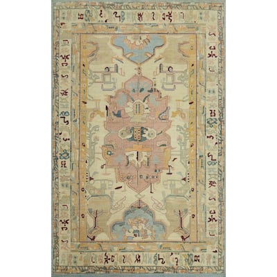 Geometric Wool Oushak Vegetable Dye Large Rug, Medallion Geometric Carpet - 17' 11'' X 12' 3''