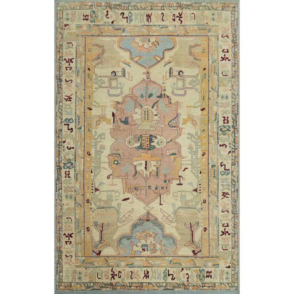 Geometric Wool Oushak Vegetable Dye Large Rug, Medallion Geometric Carpet - 17' 11'' X 12' 3''
