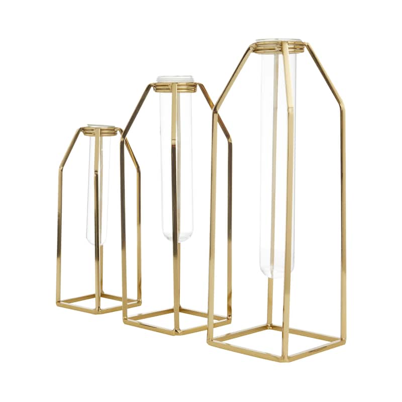 Stainless Steel Metal Test Tube Vase - Set of 3 Gold - CosmoLiving by Cosmopolitan - 5"W x 5"L x 13"H