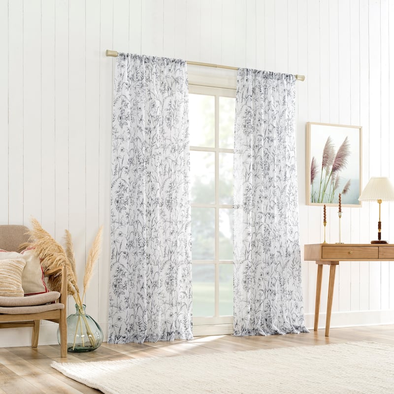 No. 918 Ambree Vintage Floral Sheer Rod Pocket Curtain Panel, Single Panel