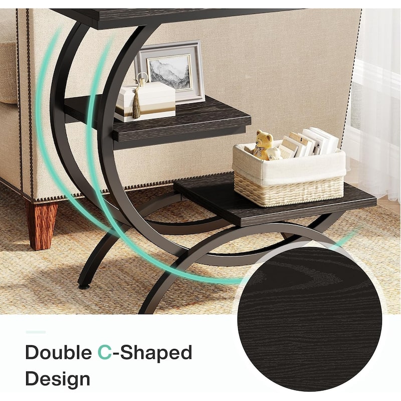 C-Shaped End Table, 3-Tier Small Side Table