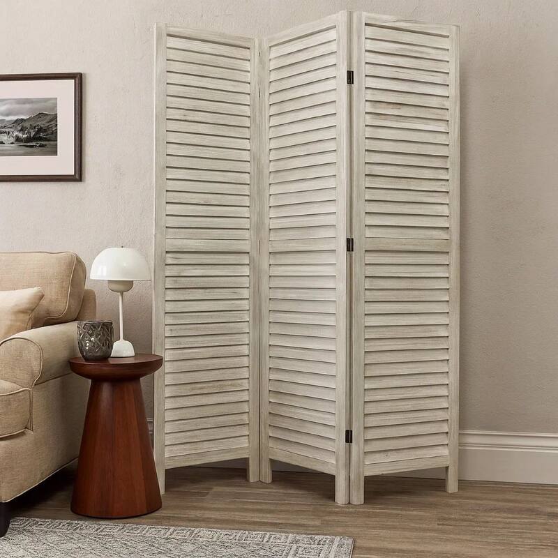 67 Inch 3 Panel Shutter Screen with Fitted Slats, Weathered White