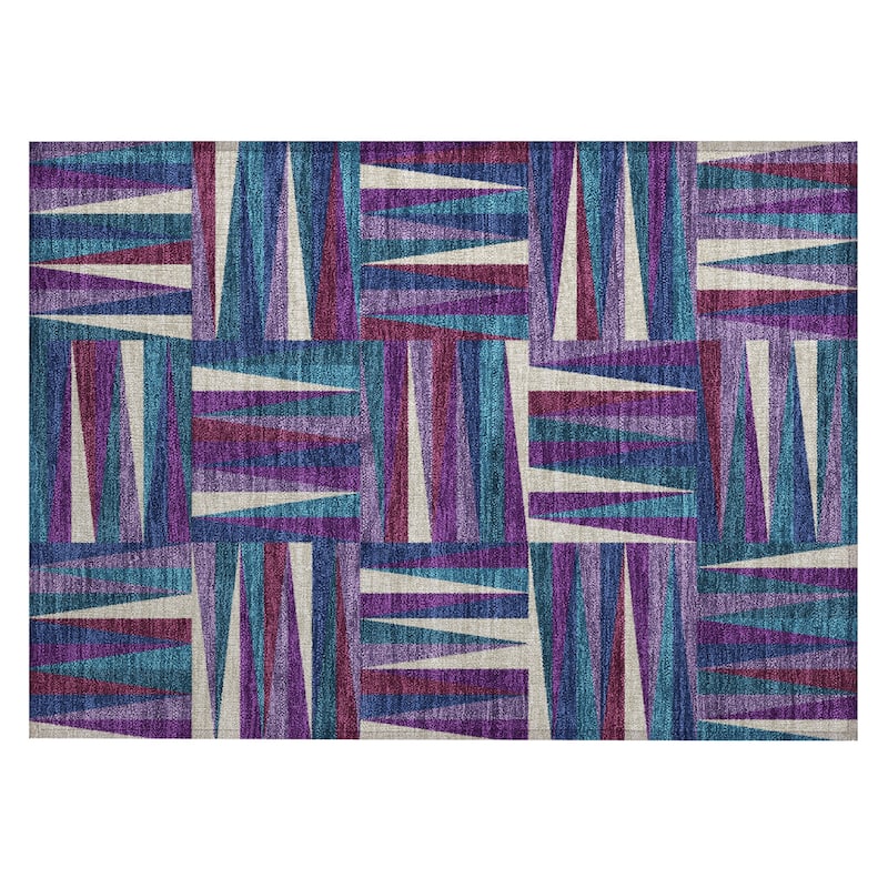 Machine Washable Indoor/ Outdoor Contemporary Mosaic Chantille Rug