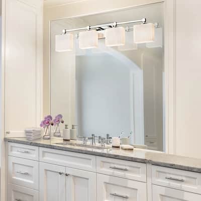 Justice Design Fusion Tetra 4-light Polished Chrome Bath Bar, Ribbon Rectangle Shade