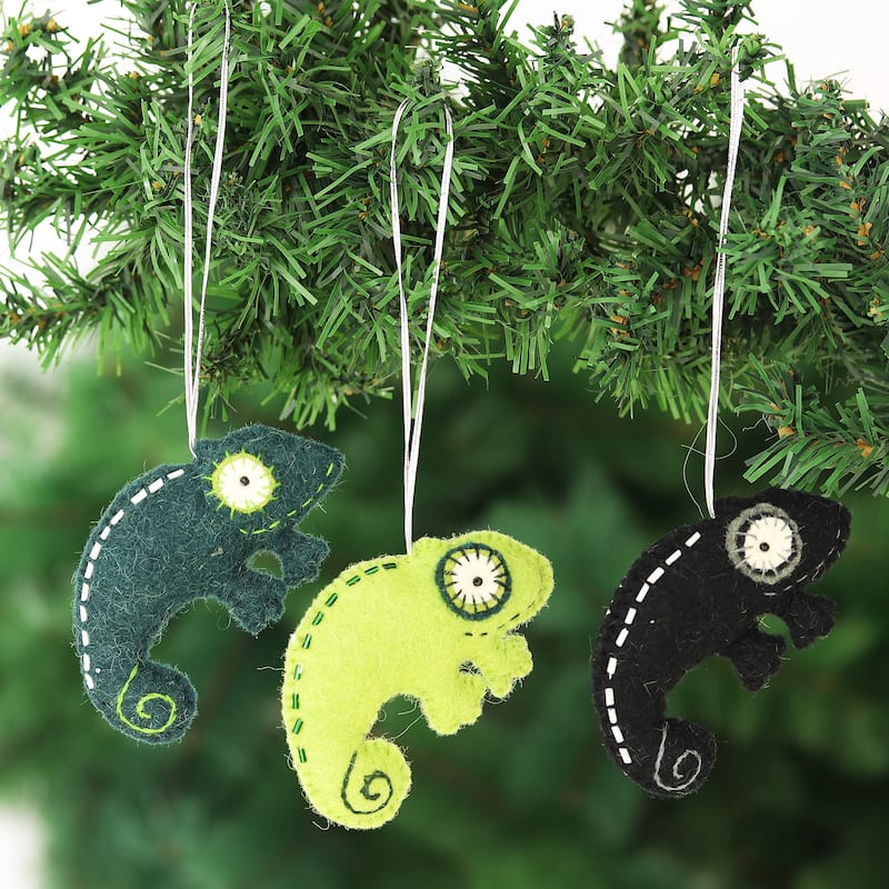 NOVICA Handmade Lizard Tales Wool Felt Ornaments (Set Of 3)