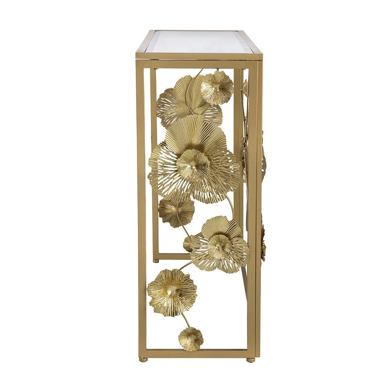 39.5" x 12" x 30.5" Gold Console Table with Mirrored Glass Top, Modern Entryway Table