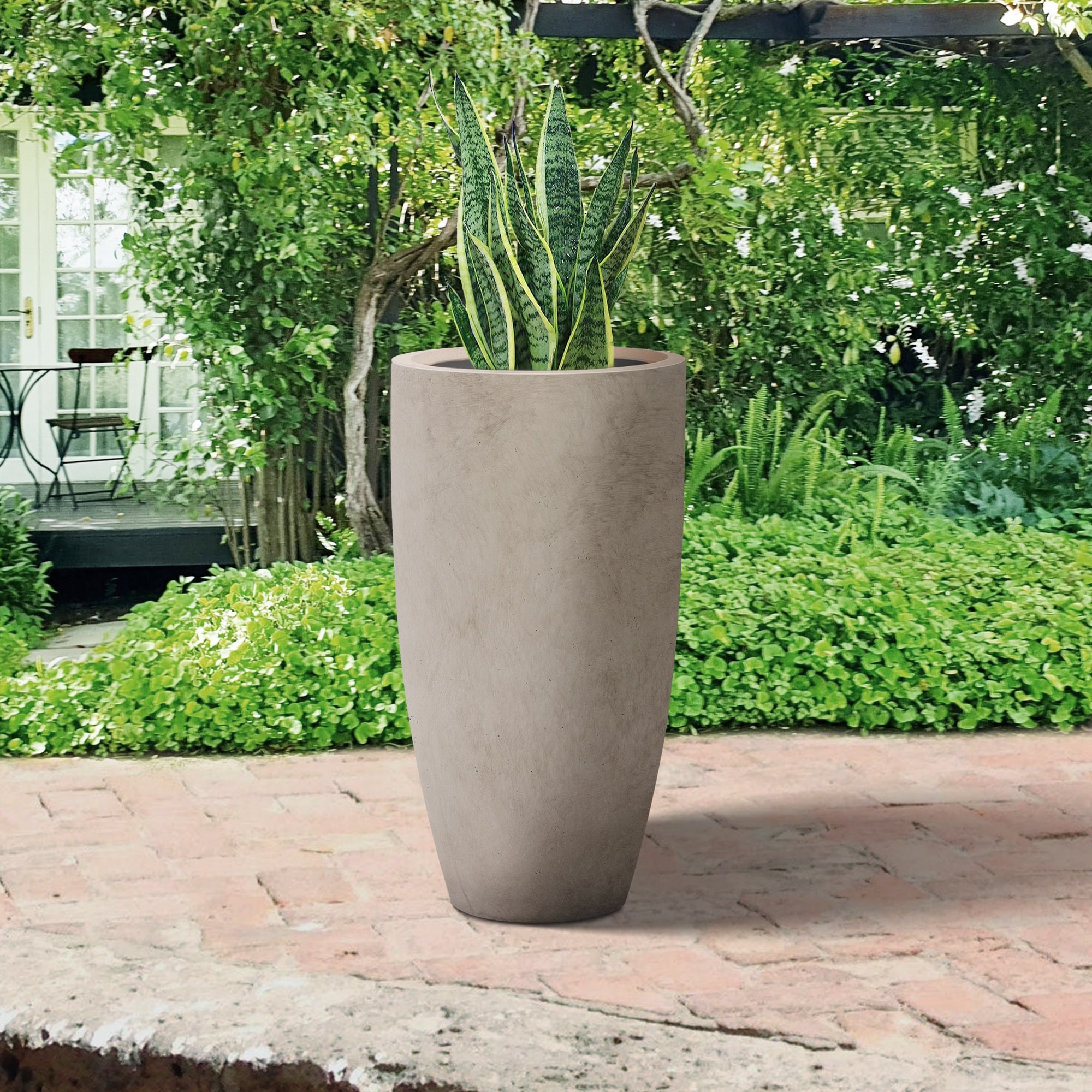 24 in. H Tall Concrete Planter (Set of 2), Large Outdoor Plant Pot, Modern  Tapered Flower Pot for Garden