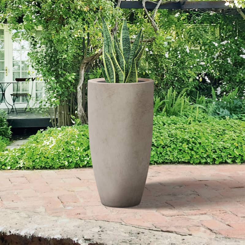 Plantara 24" H Tall Concrete planter, Large Outdoor Plant pot, Modern Tapered Flower pot with Drainage Hole for Garden
