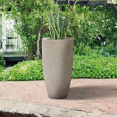 Plantara 24" H Tall Concrete planter, Large Outdoor Plant pot, Modern Tapered Flower pot with Drainage Hole for Garden