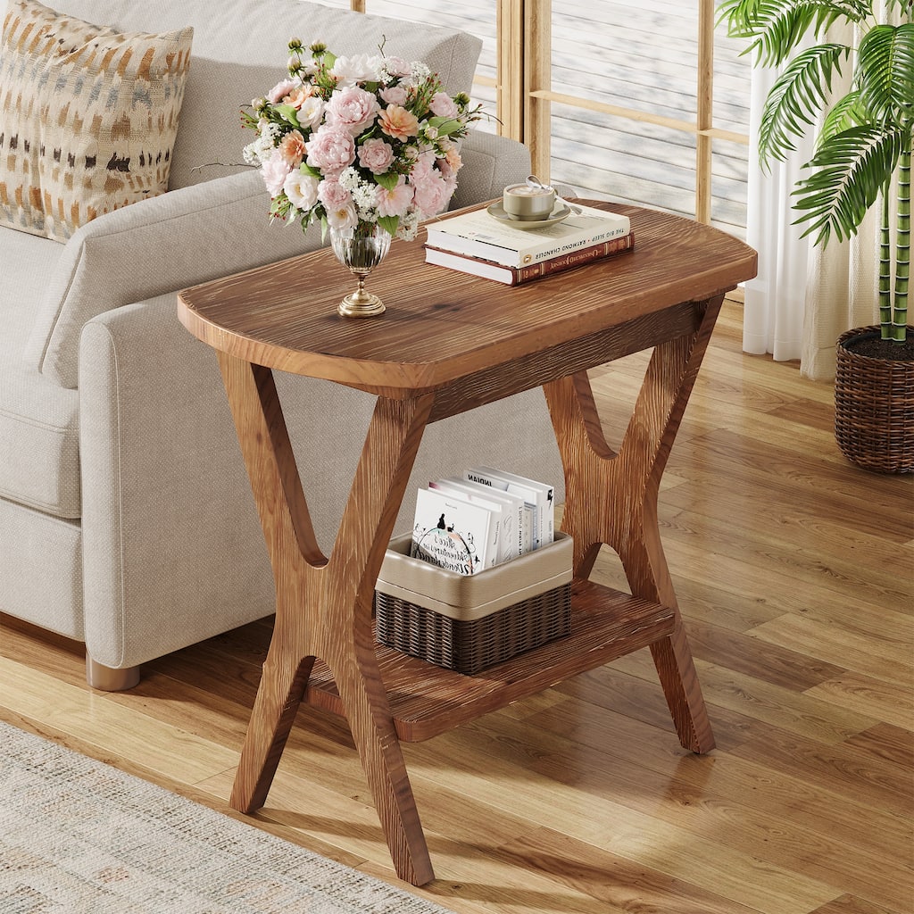 Solid Wood Side Table with Storage Shelf