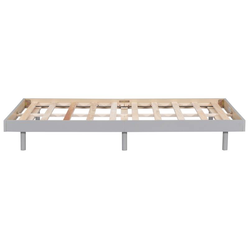 Grey Twin Floating Platform Bed Frame in Particle Board with Rubberwood Legs