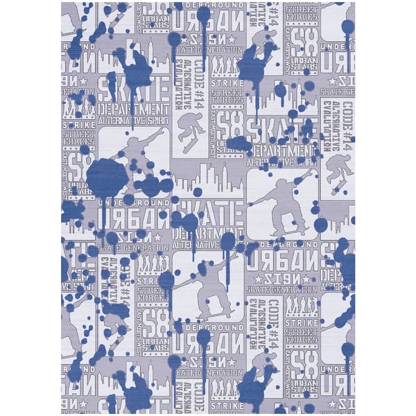 slide 2 of 9, Nourison Imagination Indoor only Blue Skateboard Graphic Area Rug 3'5" x 5' - Blue