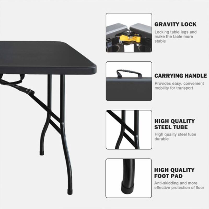 6FT Portable Folding Table with Handle, Lightweight Heavy-Duty Plastic Table