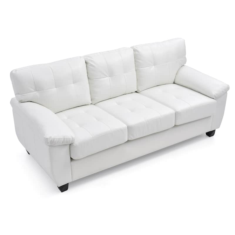 Flared Arm Faux Leather Tufted Straight Sofa - 78" - White