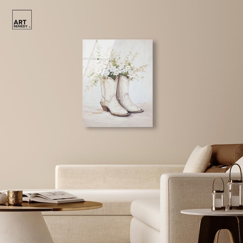 Prairie Bloom Boots Acrylic by Art Remedy, Ready to Hang