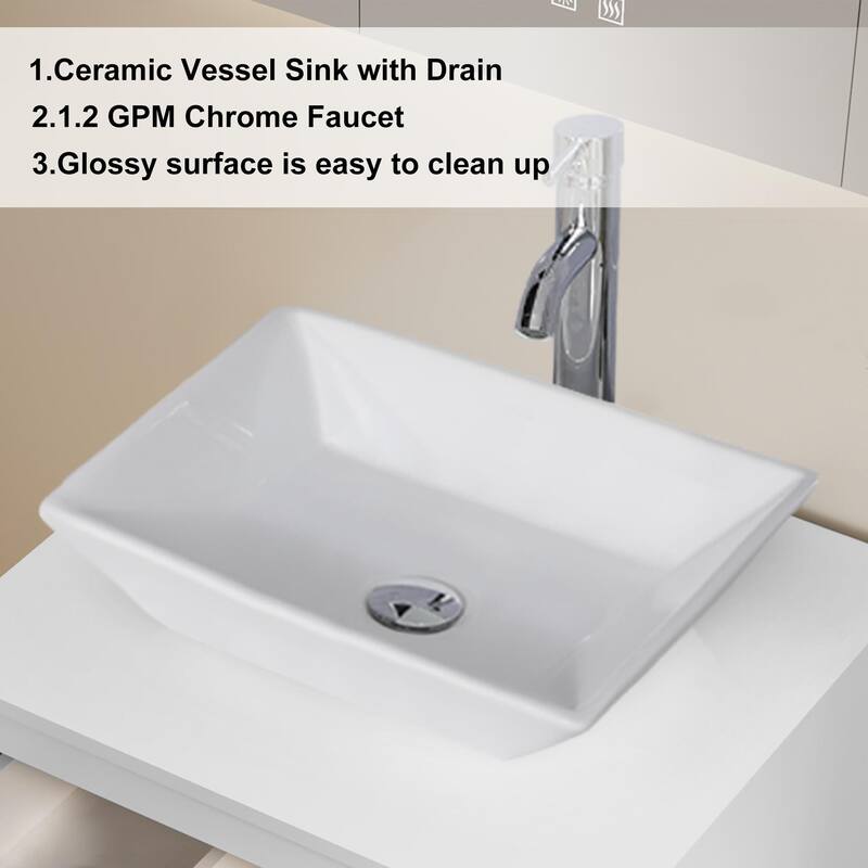 Modern Wall Mounted Bathroom Vanity Set with Vessel Sink & Faucet