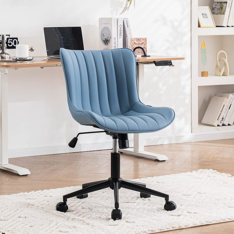 Ergonomic Office Chair Swivel Armless Desk Chair with Wheels - Blue